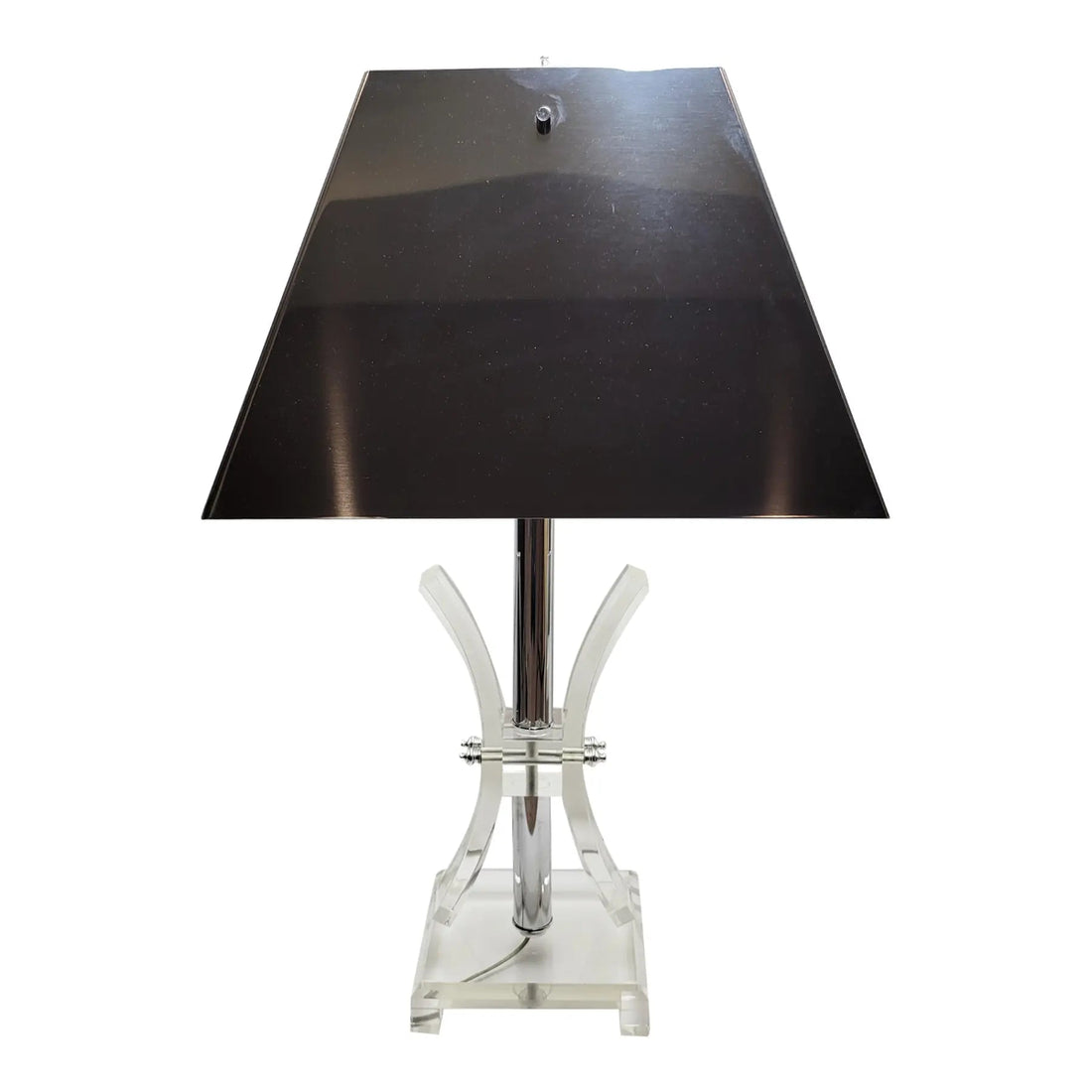Vintage Sculptural Chrome &amp; Lucite Modernist Table Lamp w Chrome Metal Shade