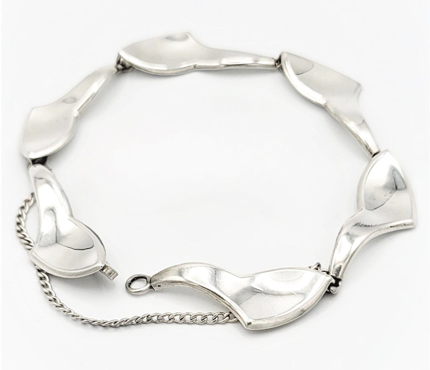 A & K Denmark Jewelry Aarre & Krogh Denmark Sterling Silver Mid Century Modernist Bracelet Circa 1960s