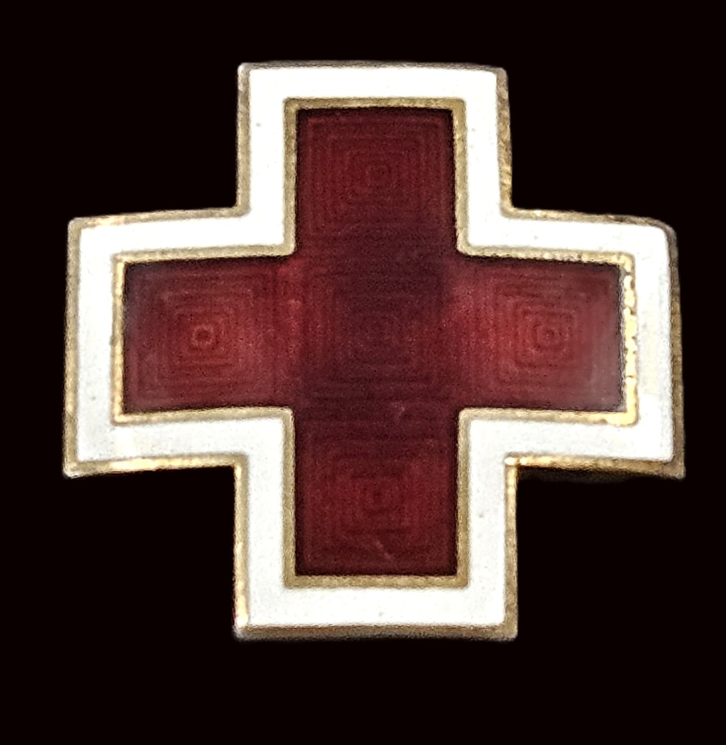 AE Jewelry Gilt Sterling & Guilloche Enamel AE WWII Red Cross Brooch Lapel Pin C. 1940s