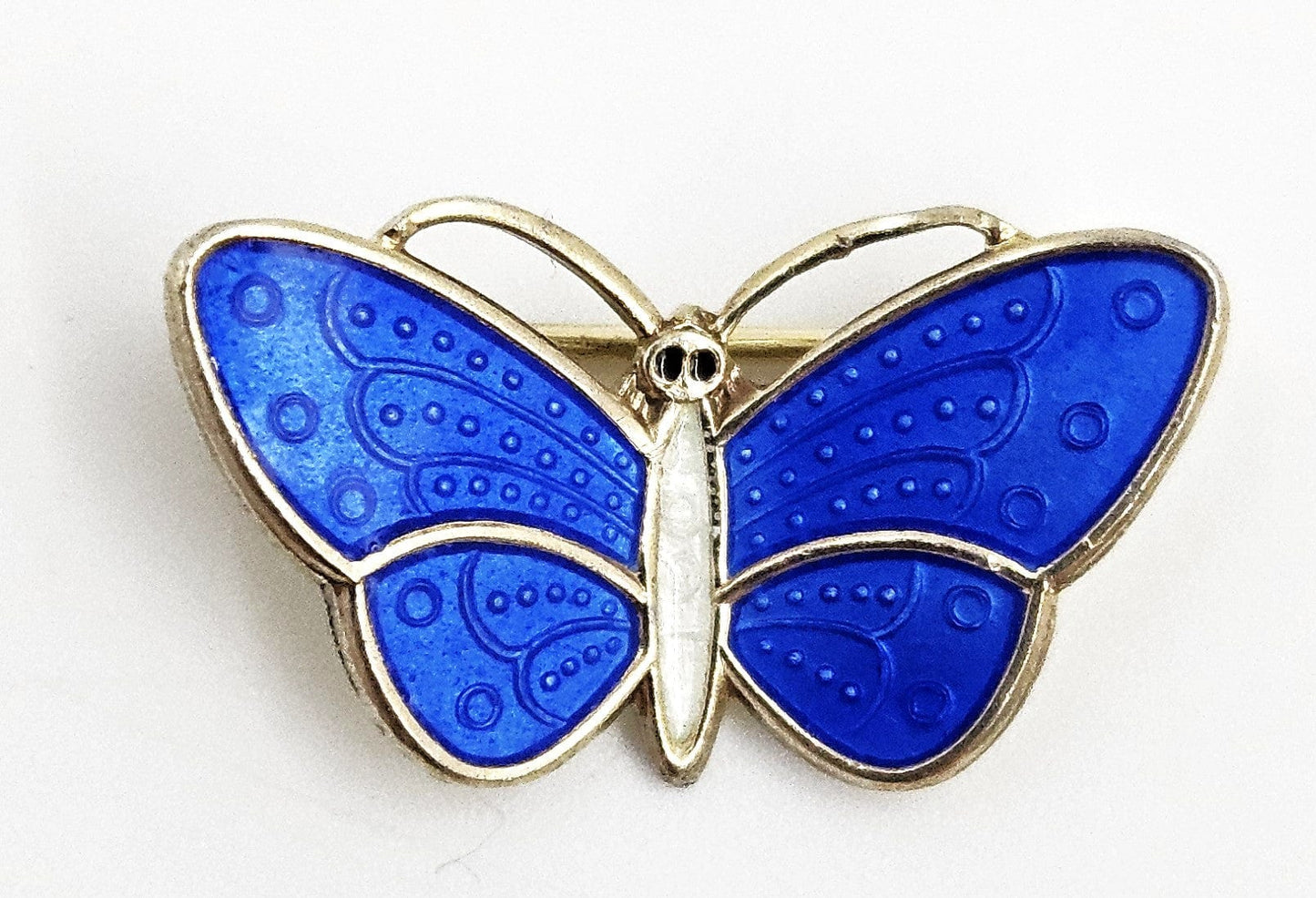 Aksel Holmsen Jewelry Aksel Holmsen Norway Gilt Sterling Blue Enamel Butterfly Lapel Pin 1940s/50s