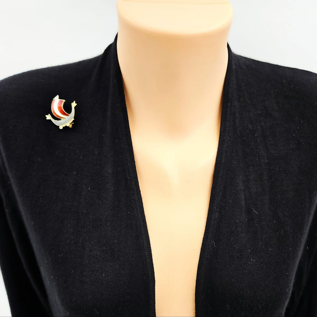 Aksel Holmsen Jewelry Aksel Holmsen Norway Sterling Enamel VIKING Longboat Lapel Pin C. 1950&