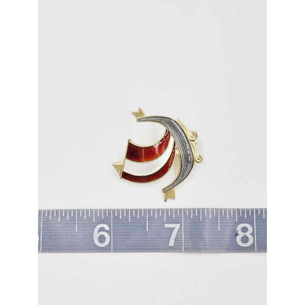 Aksel Holmsen Jewelry Aksel Holmsen Norway Sterling Enamel VIKING Longboat Pin Brooch Circa 1950&