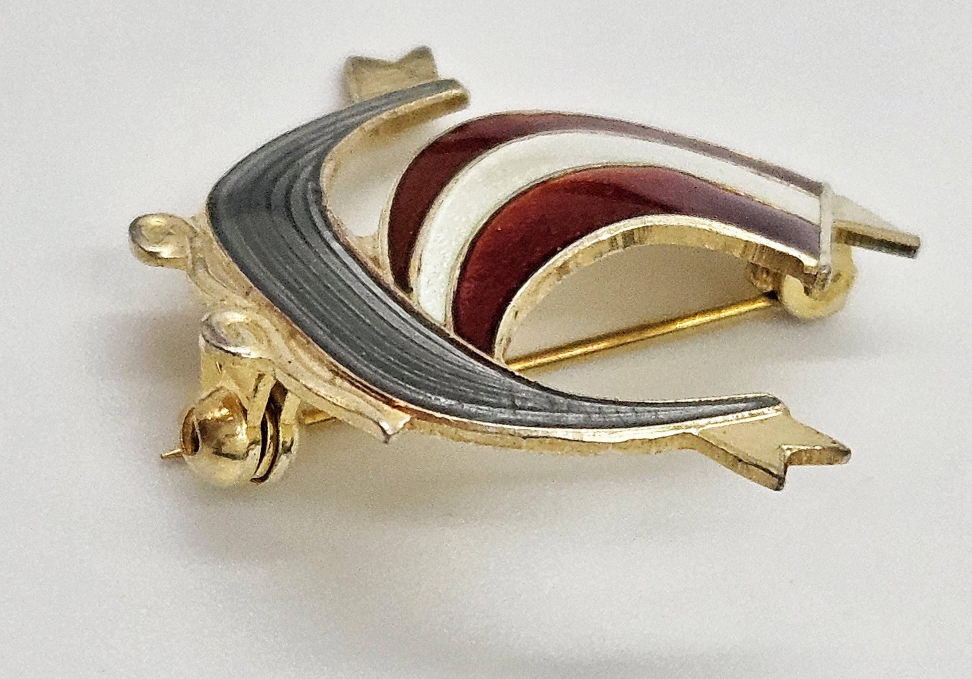 Aksel Holmsen Jewelry Aksel Holmsen Norway Sterling Enamel VIKING Longboat Pin Brooch Circa 1950's