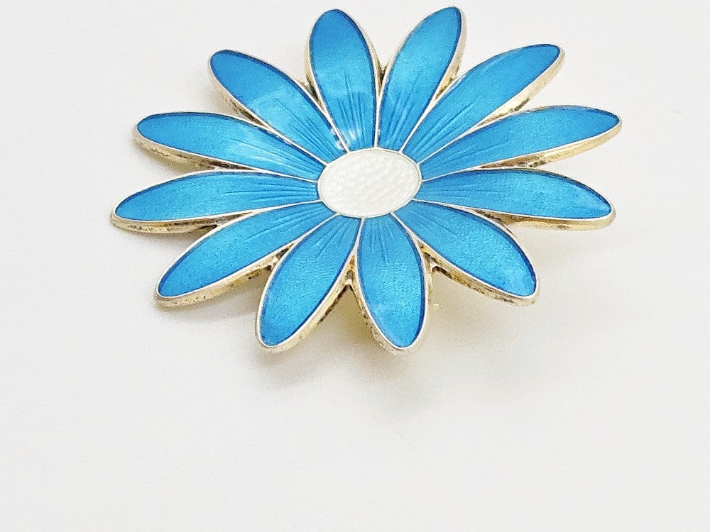 Aksel Holmsen Jewelry Rare Aksel Holmsen Norway Sterling & Enamel Large Daisy Brooch Circa 1940's