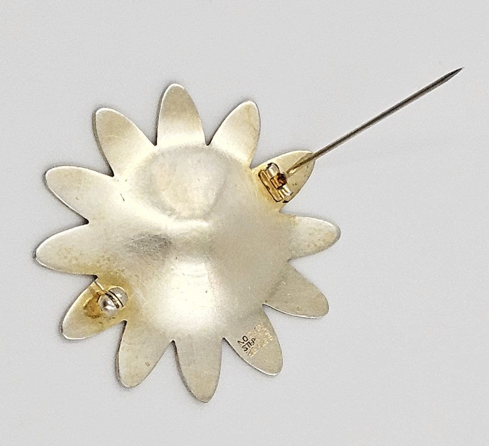 Aksel Holmsen Jewelry Rare Aksel Holmsen Norway Sterling & Enamel Large Daisy Brooch Circa 1940's