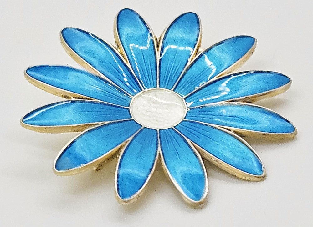 Aksel Holmsen Jewelry Rare Aksel Holmsen Norway Sterling & Enamel Large Daisy Brooch Circa 1940's