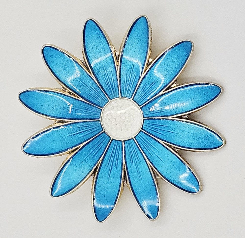 Aksel Holmsen Jewelry Rare Aksel Holmsen Norway Sterling & Enamel Large Daisy Brooch Circa 1940's