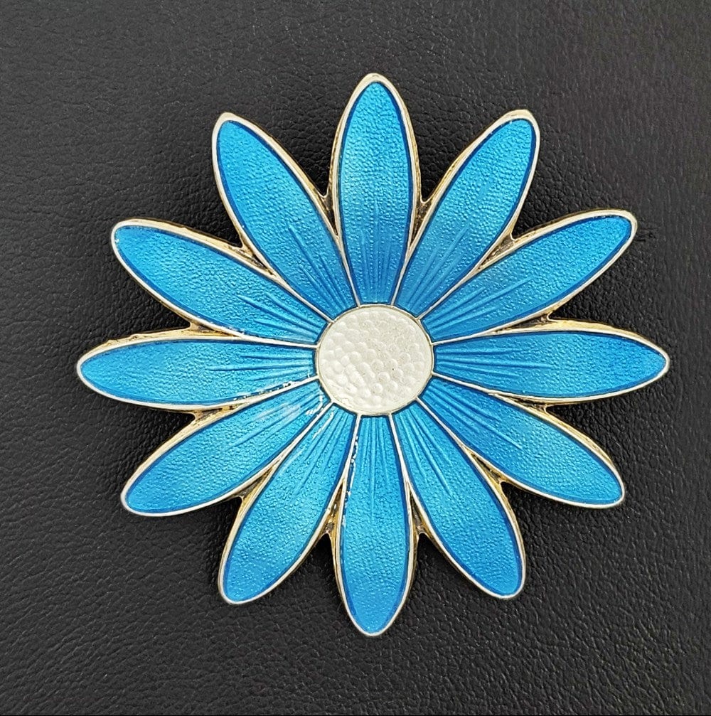 Aksel Holmsen Jewelry Rare Aksel Holmsen Norway Sterling & Enamel Large Daisy Brooch Circa 1940's