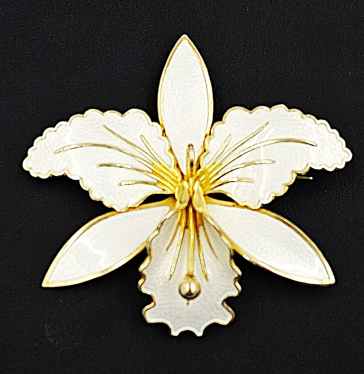 Aksel Holmsen Jewelry Rare Aksel Holmsen Norway Sterling & Enamel XL Orchid Brooch Circa 1940's