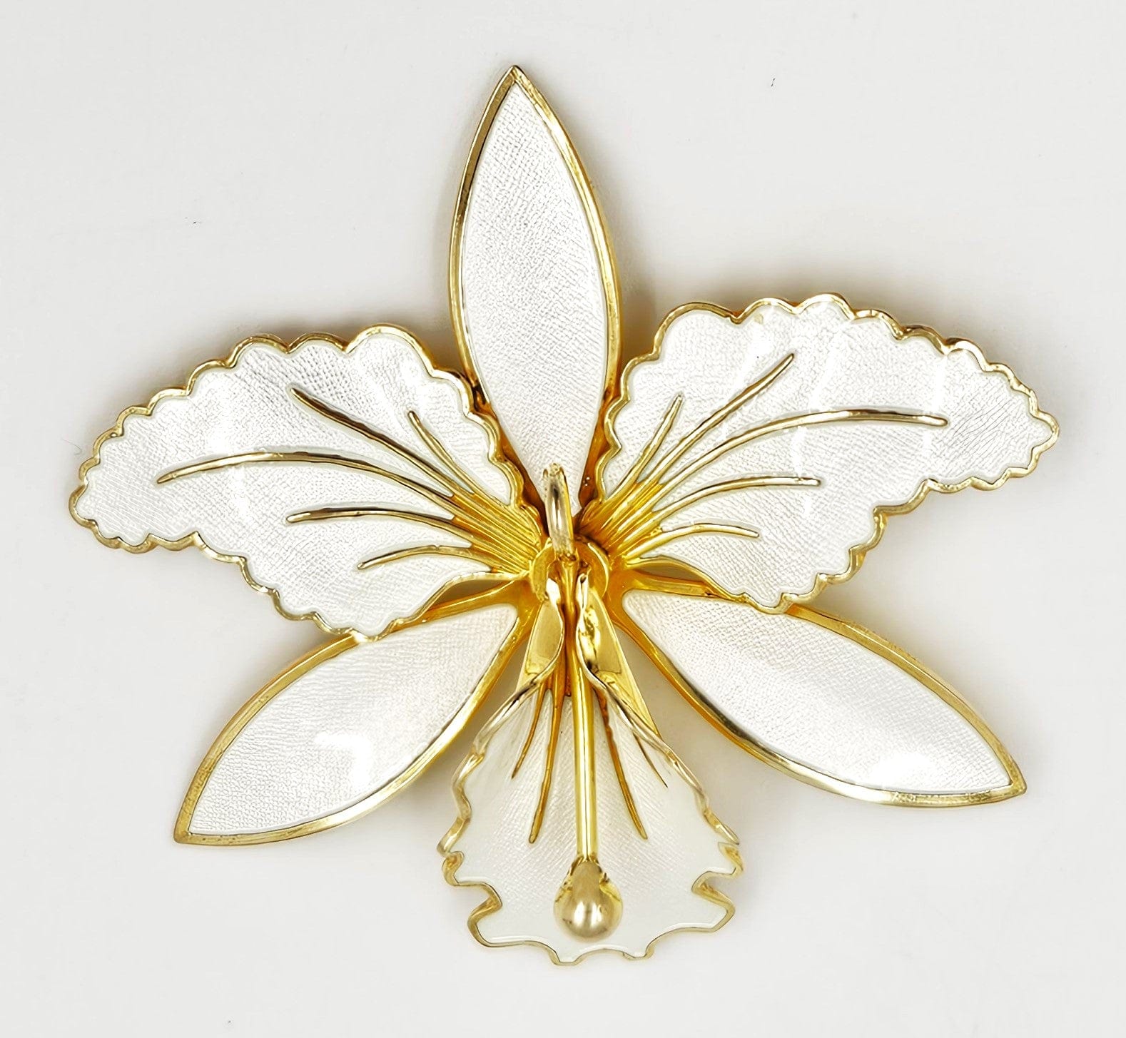 Aksel Holmsen Jewelry Rare Aksel Holmsen Norway Sterling & Enamel XL Orchid Brooch Circa 1940's