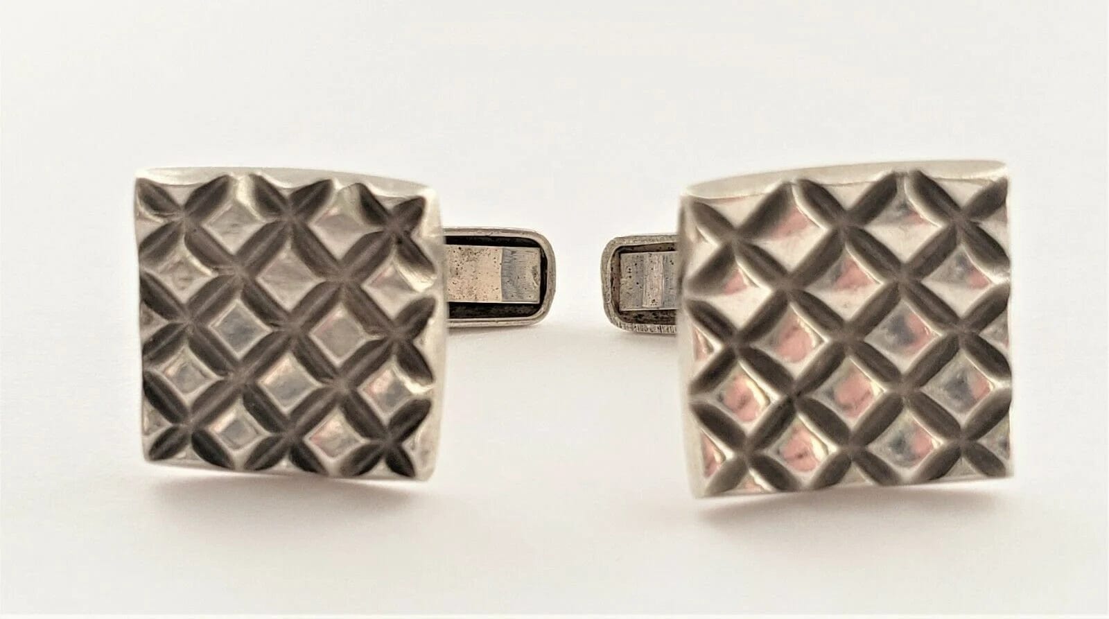 Allan Adler Jewelry Designer Allan Adler Sterling Silver Modernist Cross Hatch Cufflinks Circa 1950's
