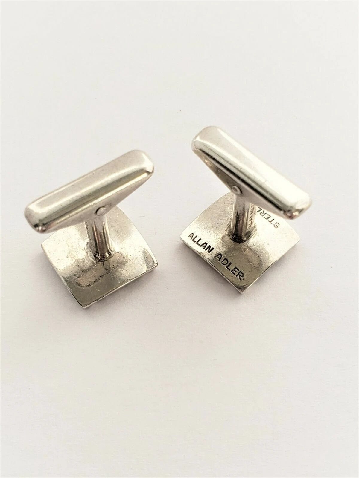 Allan Adler Jewelry Designer Allan Adler Sterling Silver Modernist Cross Hatch Cufflinks Circa 1950's