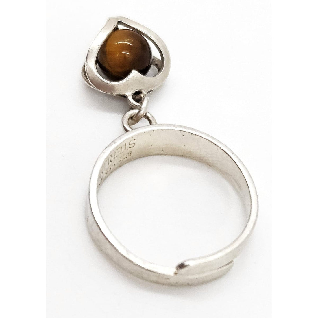 Alton Sweden Jewelry RARE Alton Sweden Sterling &amp; Agate Modernist Heart Charm Dangle Ring 1949