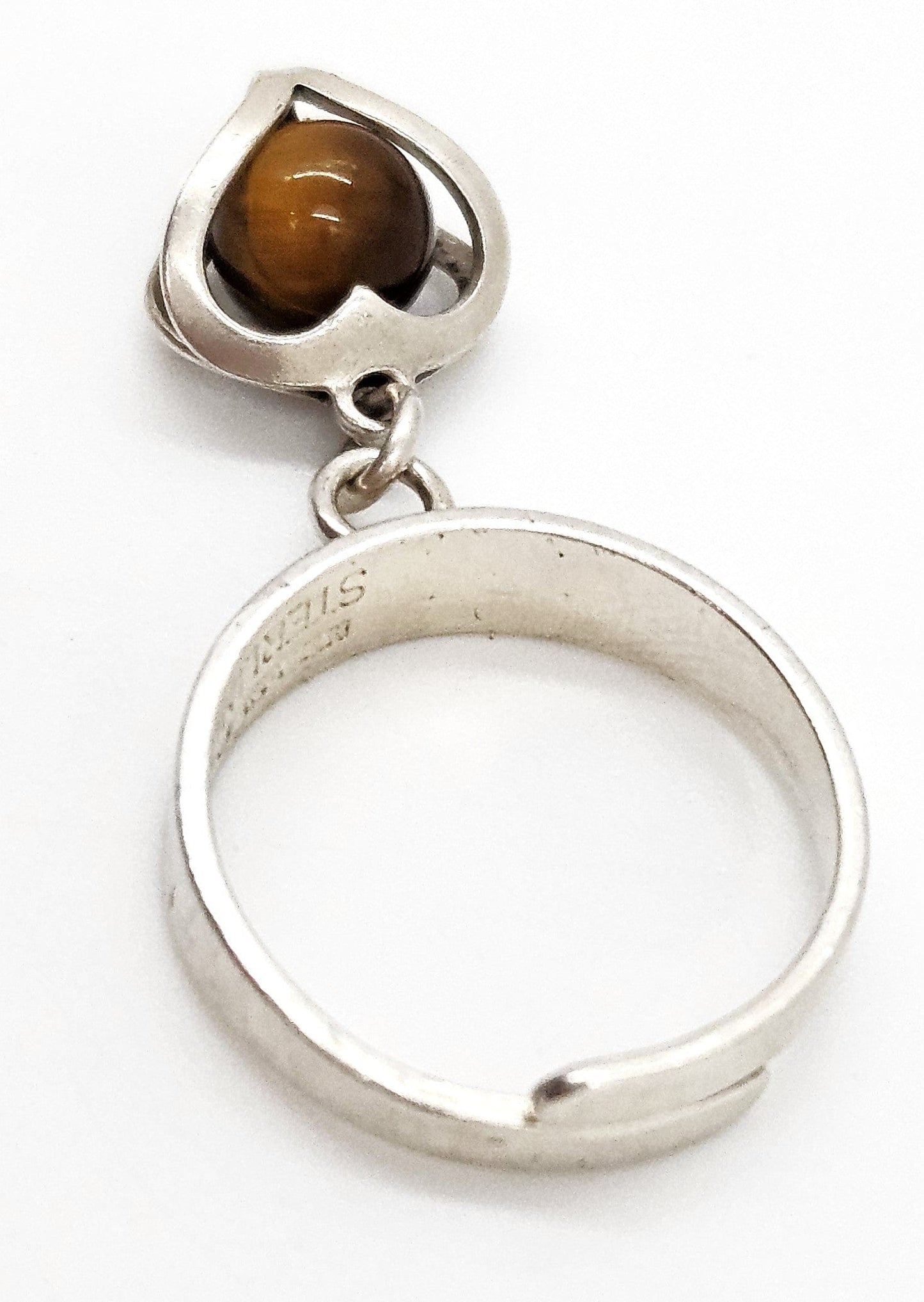 Alton Sweden Jewelry RARE Alton Sweden Sterling & Agate Modernist Heart Charm Dangle Ring 1949