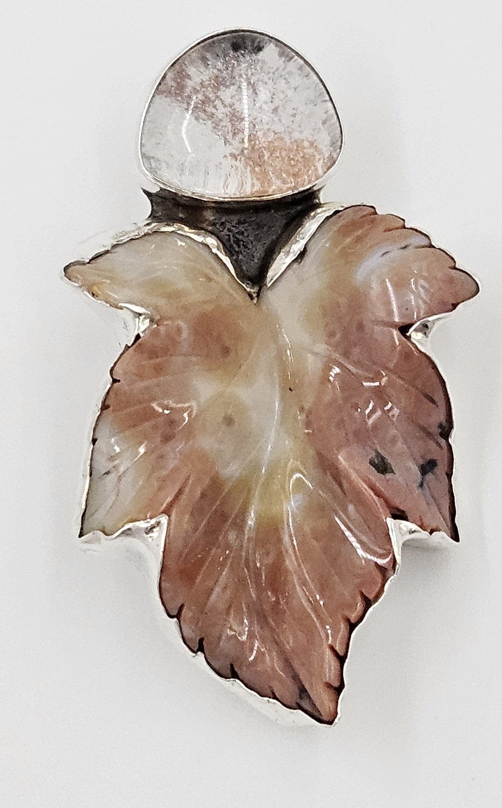 Amy Kahn Russell Jewelry Amy Kahn Russell Sterling Carved Agate & Lucite Leaf Brooch Pendant
