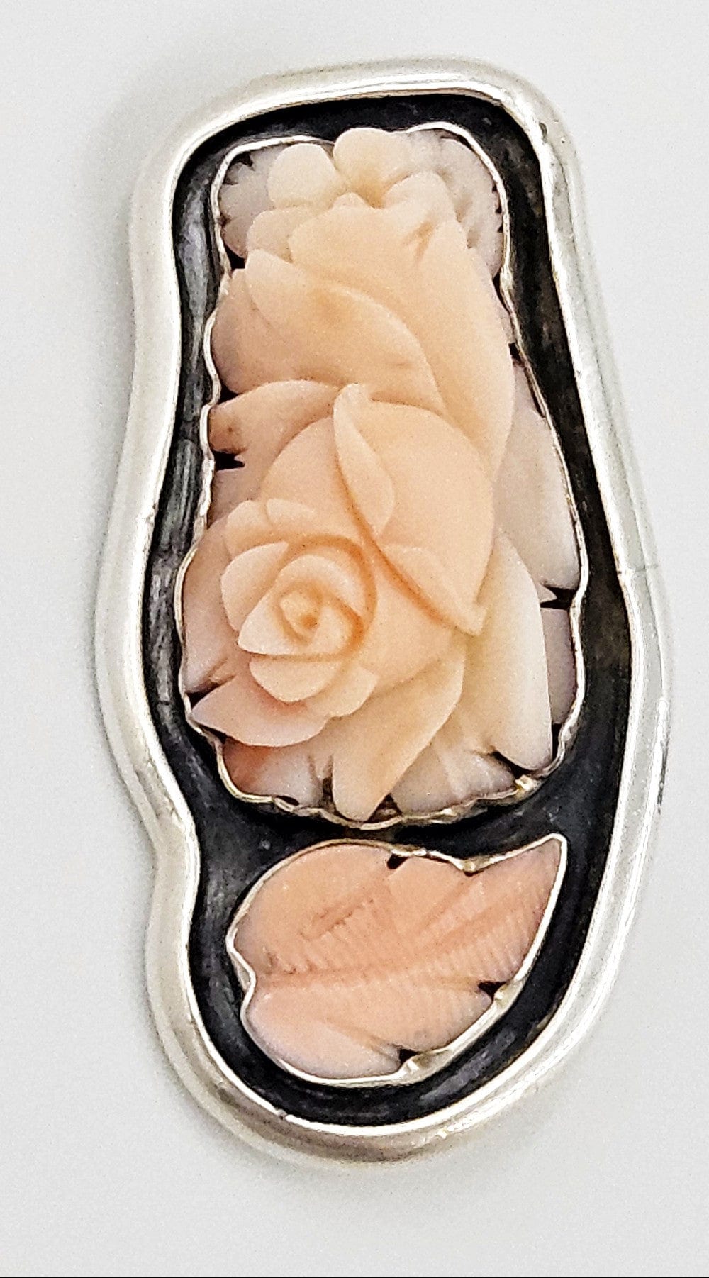 Amy Kahn Russell Jewelry Amy Kahn Russell Sterling Carved Rose Quartz Flowers Leaf Brooch Pendant