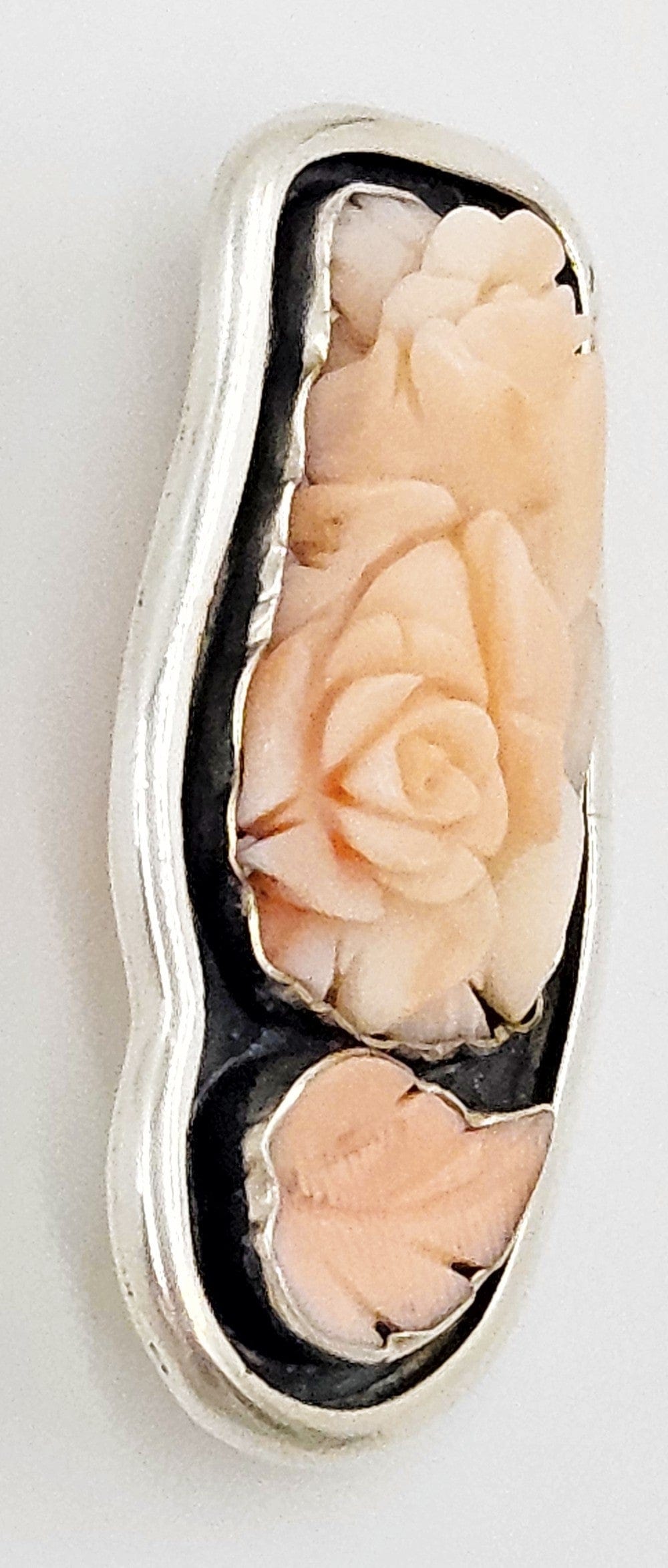 Amy Kahn Russell Jewelry Amy Kahn Russell Sterling Carved Rose Quartz Flowers Leaf Brooch Pendant