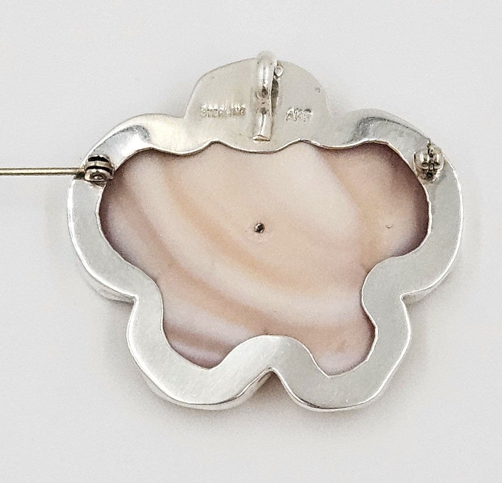 Amy Kahn Russell Jewelry Amy Kahn Russell Sterling Pink Shell Mother of Pearl Flower Brooch Pendant