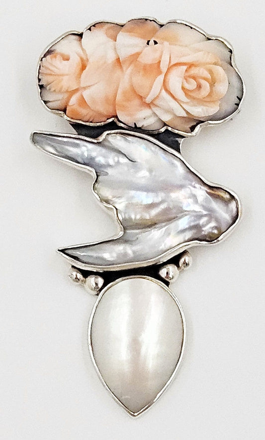 Amy Kahn Russell Jewelry Superb Amy Kahn Russell Sterling Carved Quartz MOP Flower Brooch Pendant