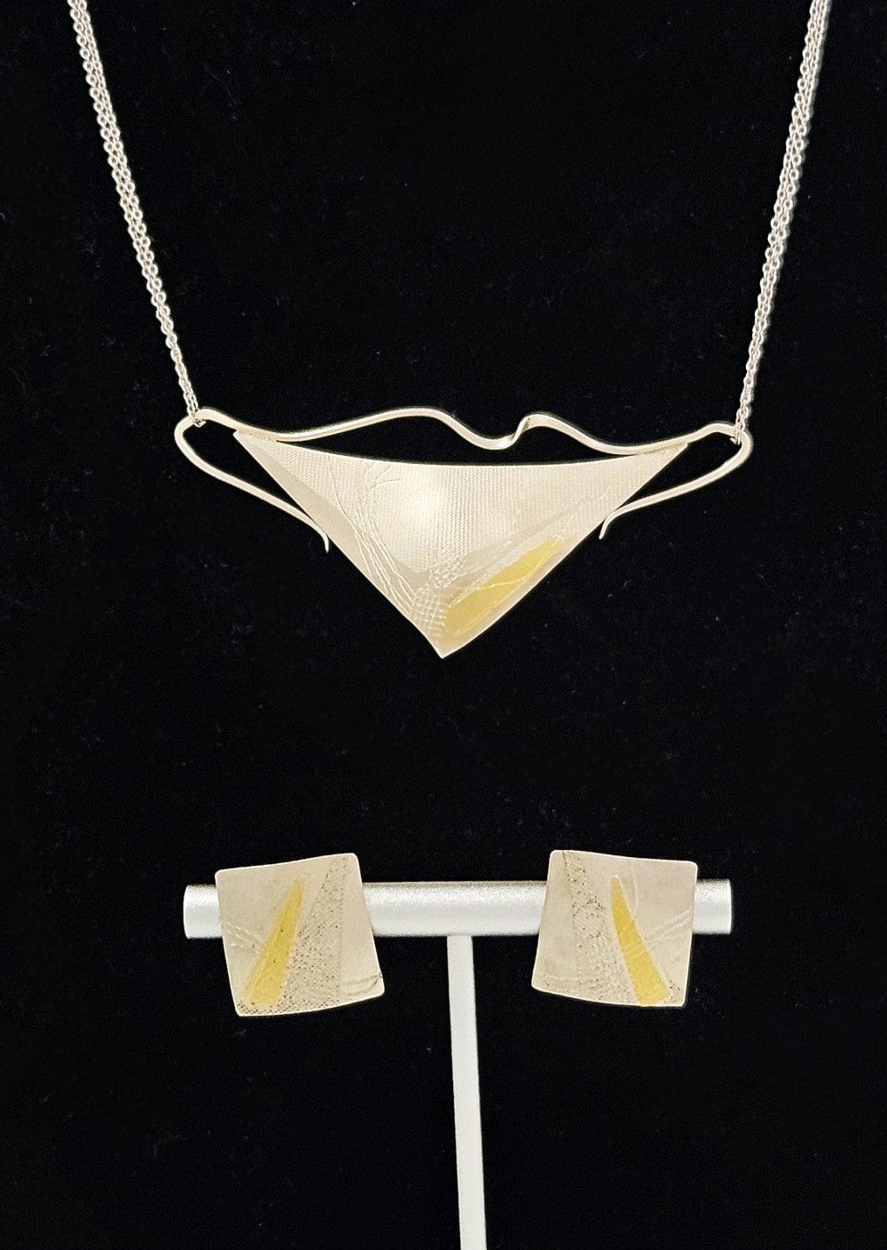 Ann Grundler Jewelry Rare Ann Grundler Sterling 24k Gold Abstract Modernist Necklace Earrings Set