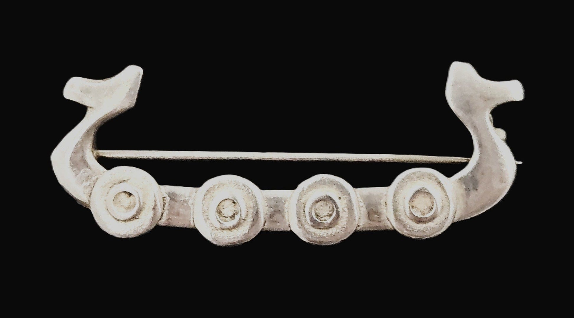 Antique Scandinavian Silver Viking Brooch Jewelry Antique Sterling Silver Scandinavian Viking Long Boat w/ Shields Brooch Pin