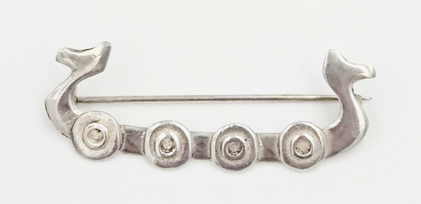 Antique Scandinavian Silver Viking Brooch Jewelry Antique Sterling Silver Scandinavian Viking Long Boat w/ Shields Brooch Pin