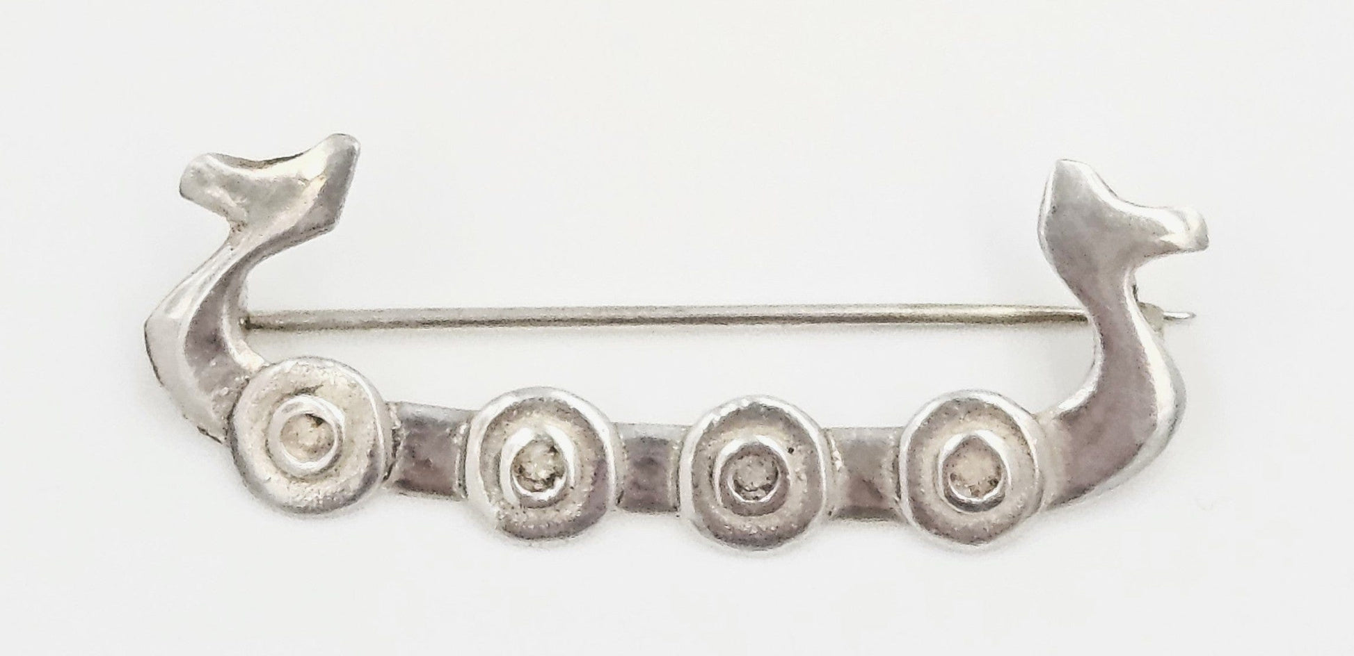 Antique Scandinavian Silver Viking Brooch Jewelry Antique Sterling Silver Scandinavian Viking Long Boat w/ Shields Brooch Pin