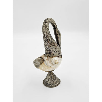 Pair of Antique Tibetan Nautilus Shell silver Mounted Swan Figural Vases, view 4 of 10