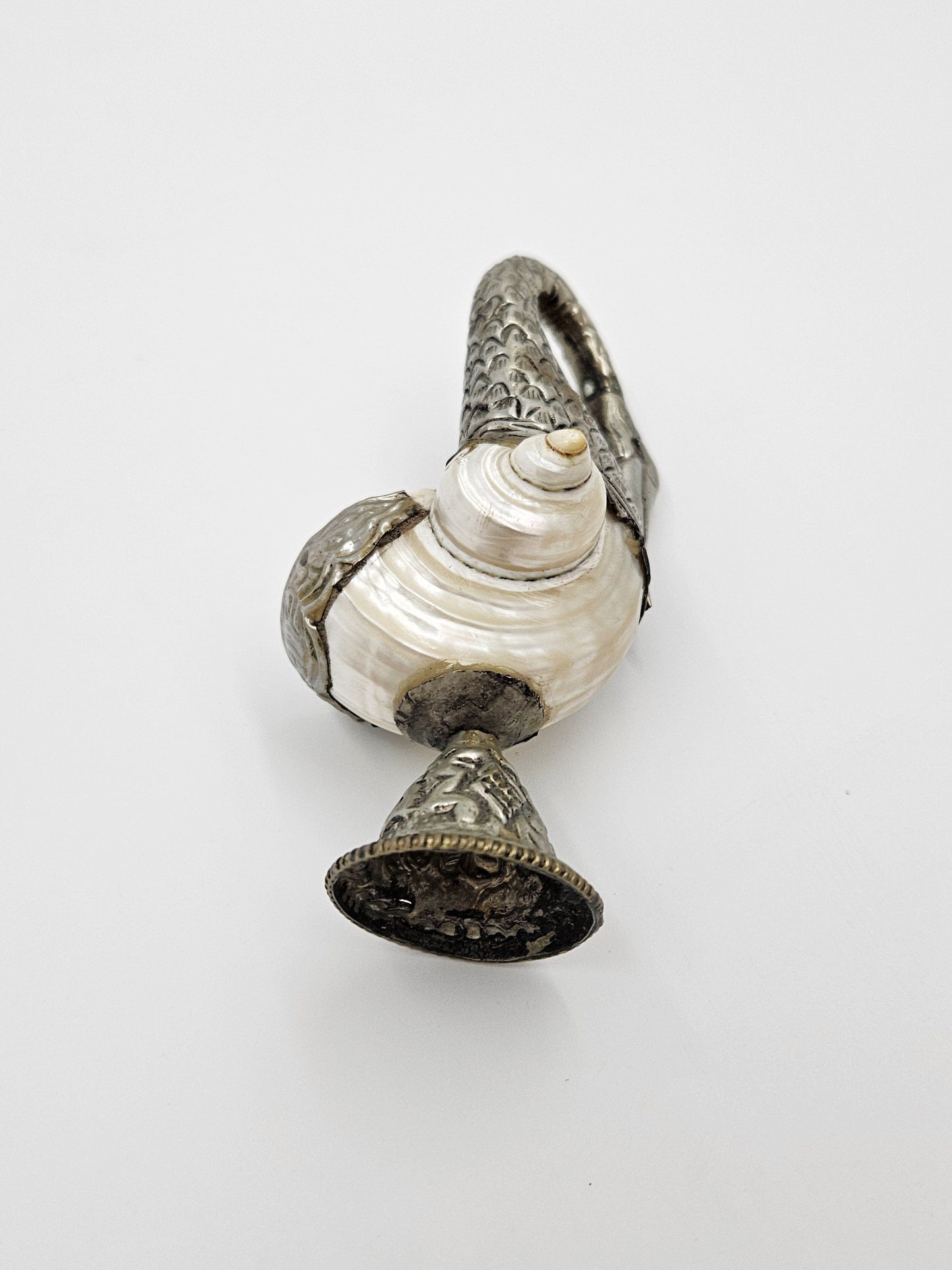 Pair of Antique Tibetan Nautilus Shell silver Mounted Swan Figural Vases, view 5 of 10