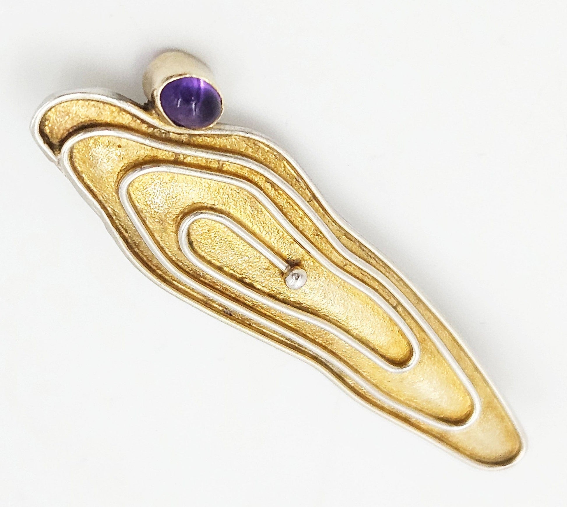 Artisan Brooch Jewelry Artisan Gilt Sterling & Amethyst Large Abstract Modernist Brooch