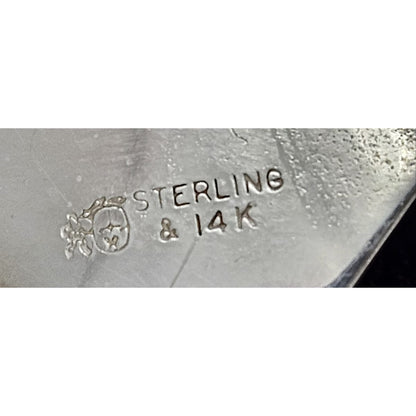 Artisan Brooch Jewelry Artisan Signed Sterling 14k Gold &amp; Pearl Modernist Bird Circle Brooch
