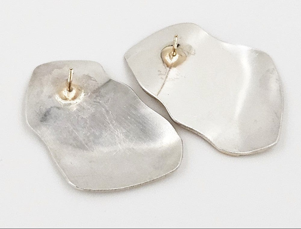 Artisan Earrings Jewelry Vintage Studio Artist Sterling + 14k Abstract Modernist Earrings
