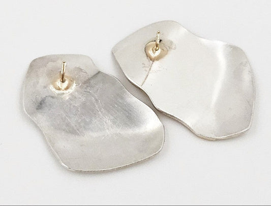 Artisan Earrings Jewelry Vintage Studio Artist Sterling + 14k Abstract Modernist Earrings