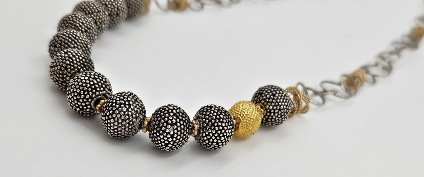 Artisan Necklace Jewelry .925 / 18K Artisan 2 Tone Textured Ball Bead Necklace 39.66 grams