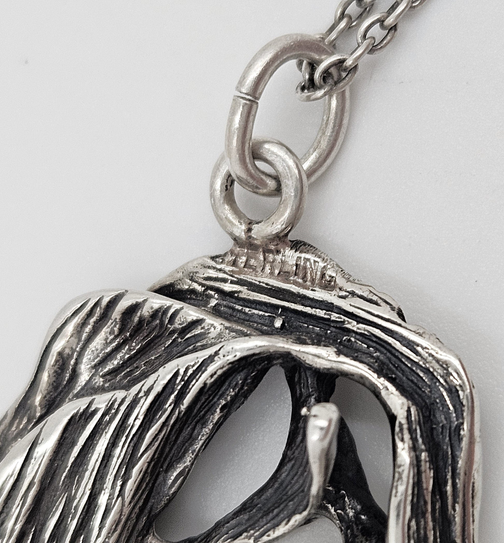 Artisan Necklace Jewelry 925 Textured Silver Botanical Abstract Lines Pendant Necklace