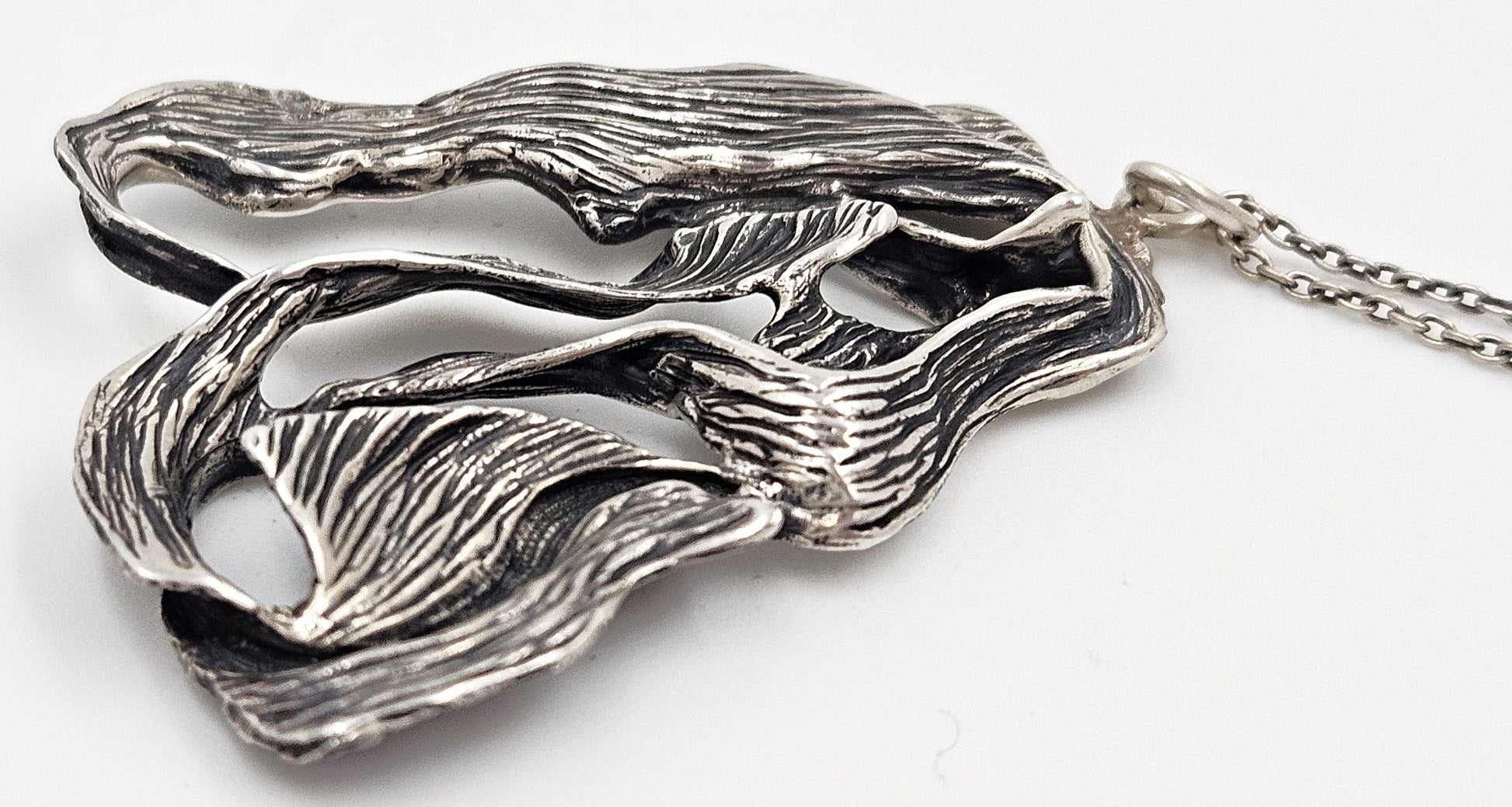 Artisan Necklace Jewelry 925 Textured Silver Botanical Abstract Lines Pendant Necklace