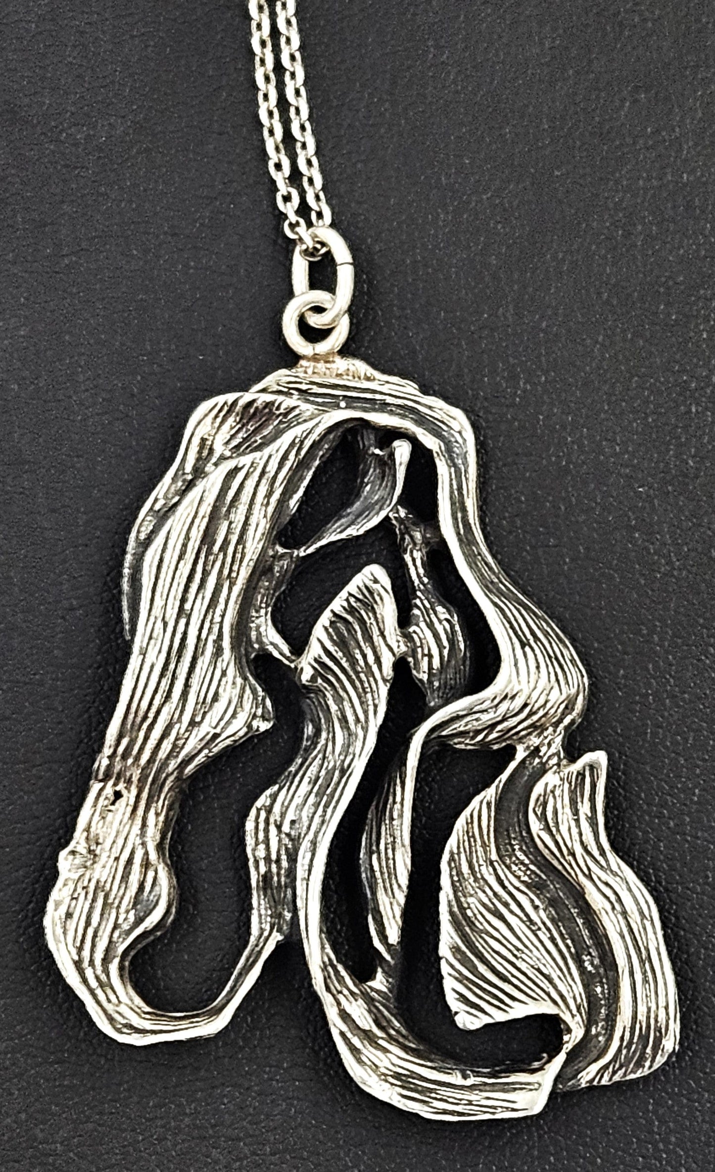 Artisan Necklace Jewelry 925 Textured Silver Botanical Abstract Lines Pendant Necklace