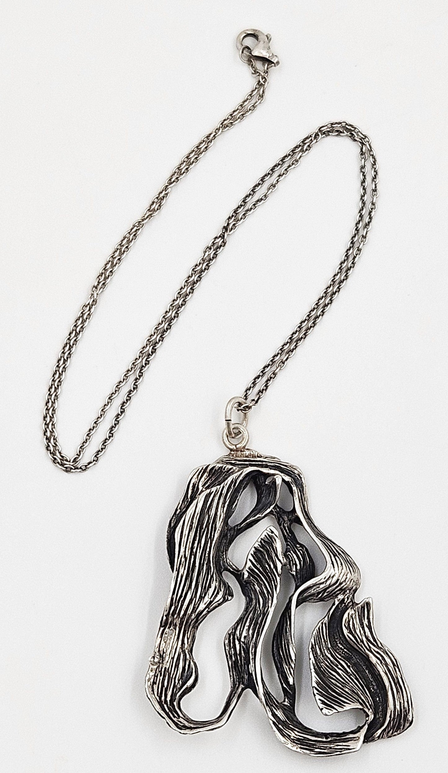 Artisan Necklace Jewelry 925 Textured Silver Botanical Abstract Lines Pendant Necklace