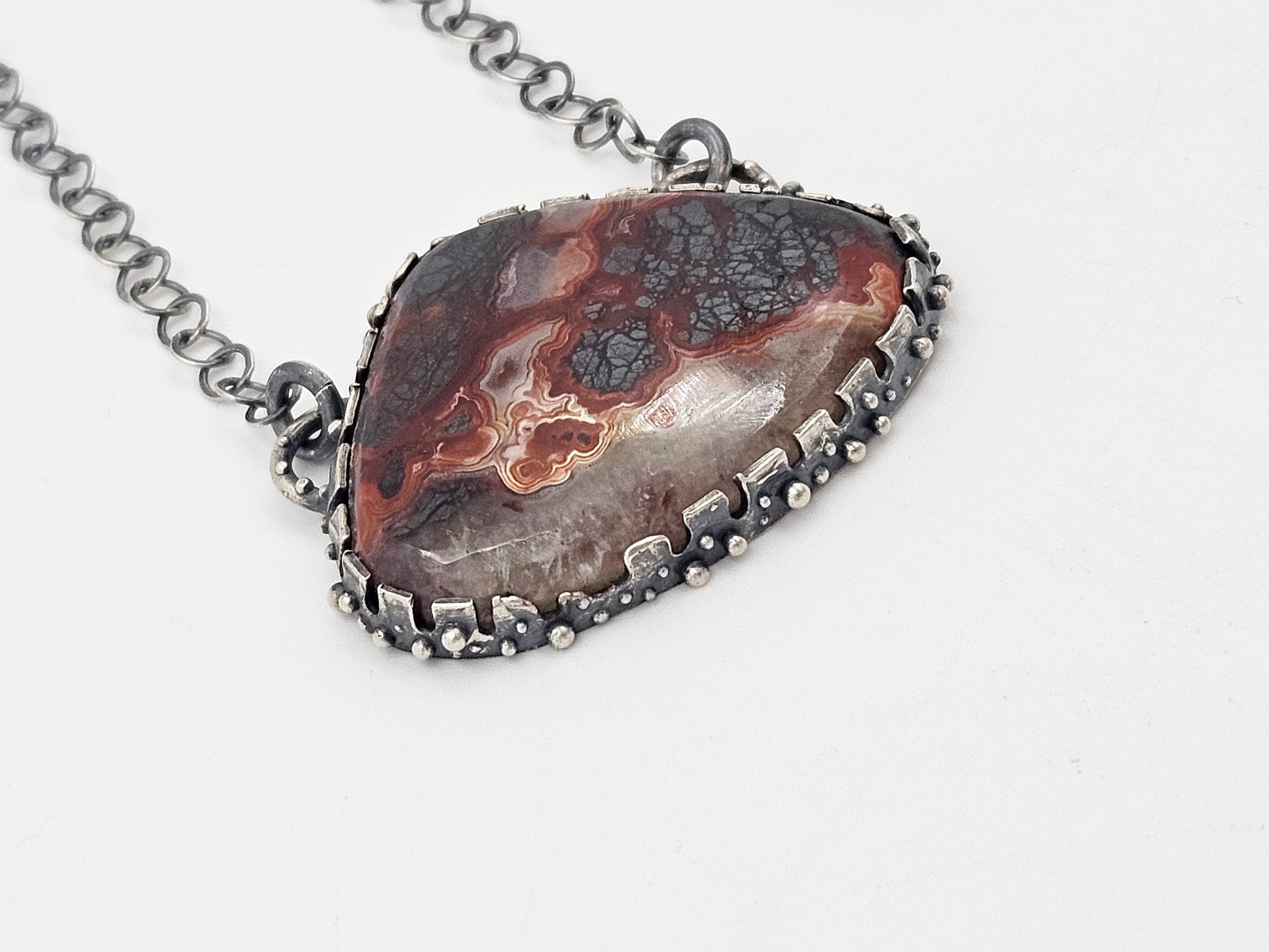 Artisan Signed Necklace Jewelry Artisan Signed Sterling & Crazy Lace Agate Pendant Necklace
