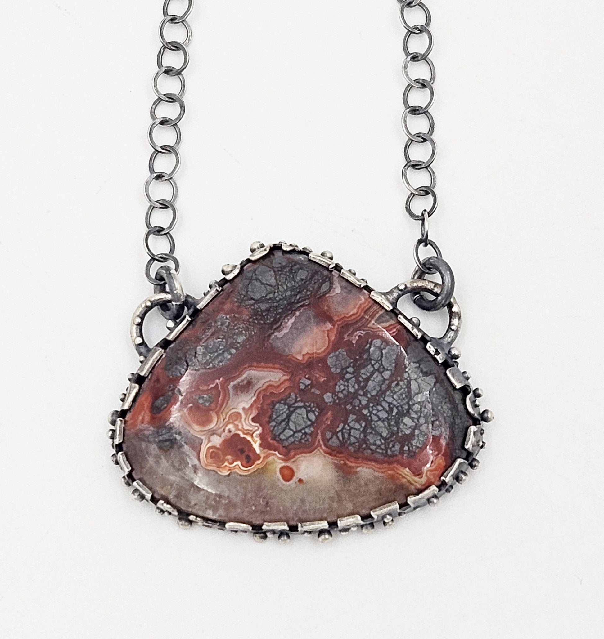 Artisan Signed Necklace Jewelry Artisan Signed Sterling & Crazy Lace Agate Pendant Necklace
