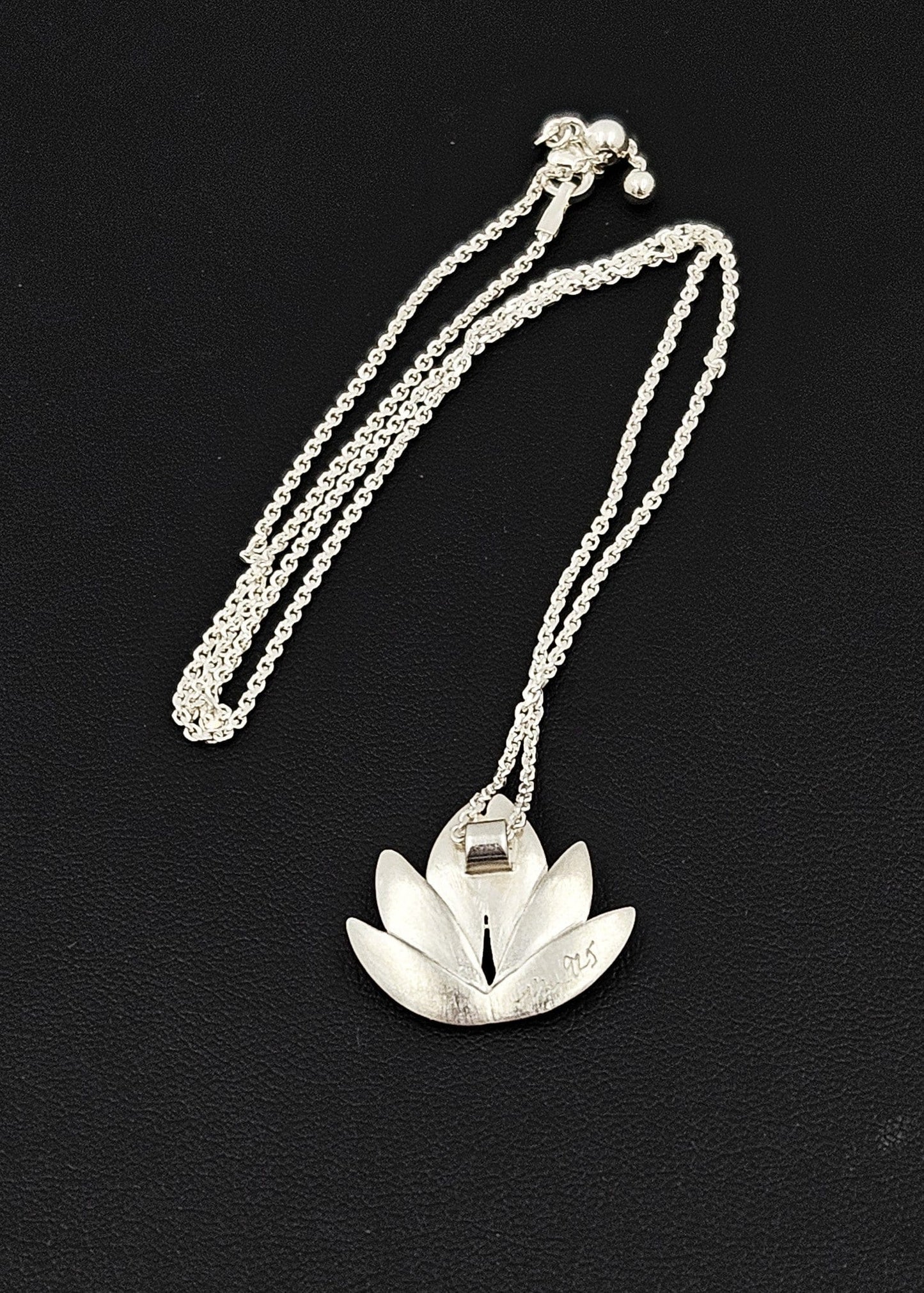 Artisan Signed Necklace Jewelry Artisan Signed Sterling & Diamond Lotus Flower Pendant Necklace
