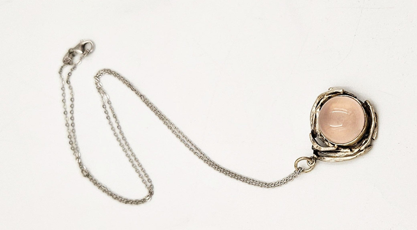 Artisan Signed Necklace Jewelry Artisan Signed Sterling & Rose Quartz Pendant Necklace
