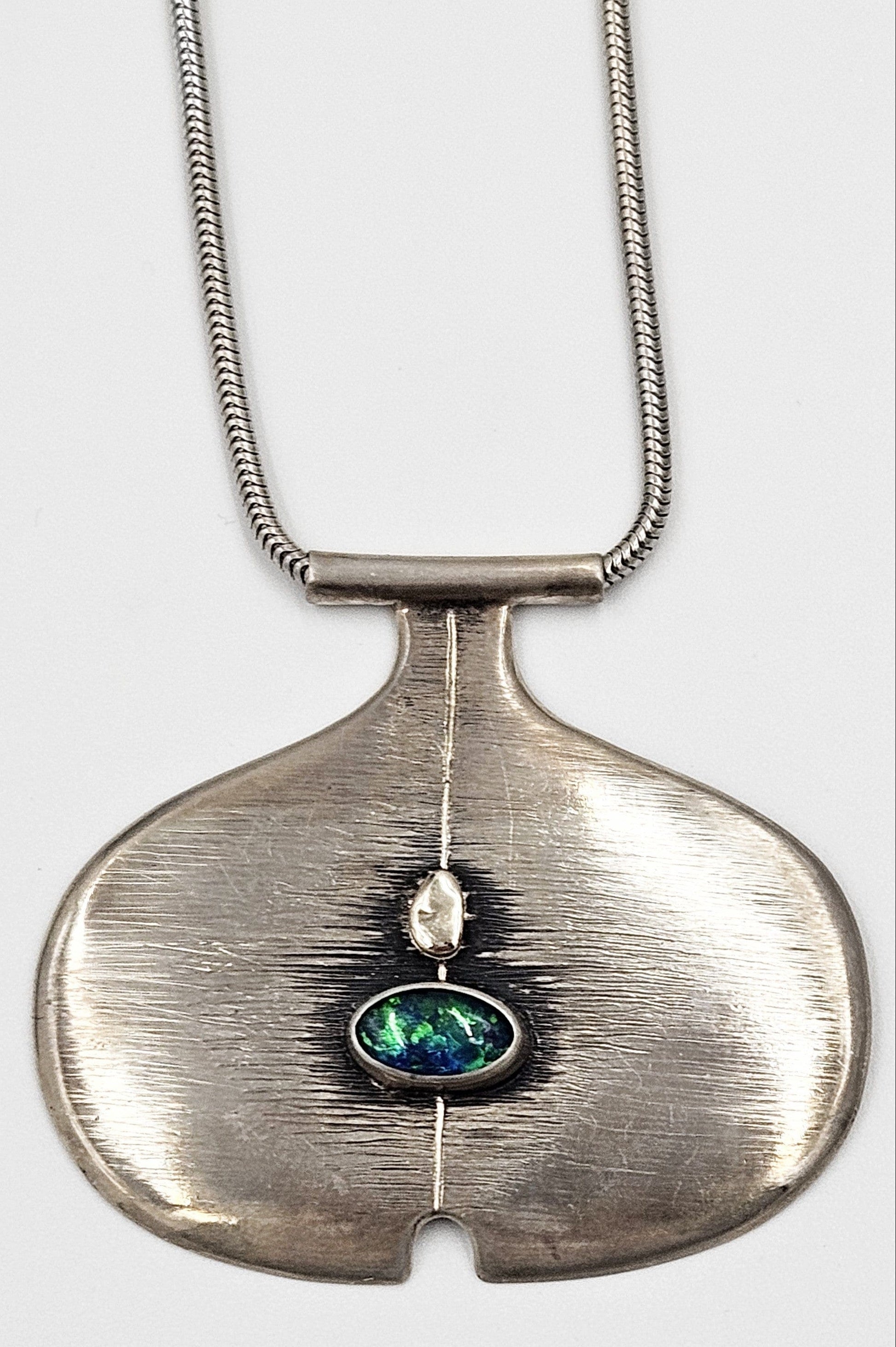 Artisan Signed Necklace Jewelry Ultra Rare! Emiliano Céliz Modernist Sterling + 18k Gold + Aussie Opal Necklace