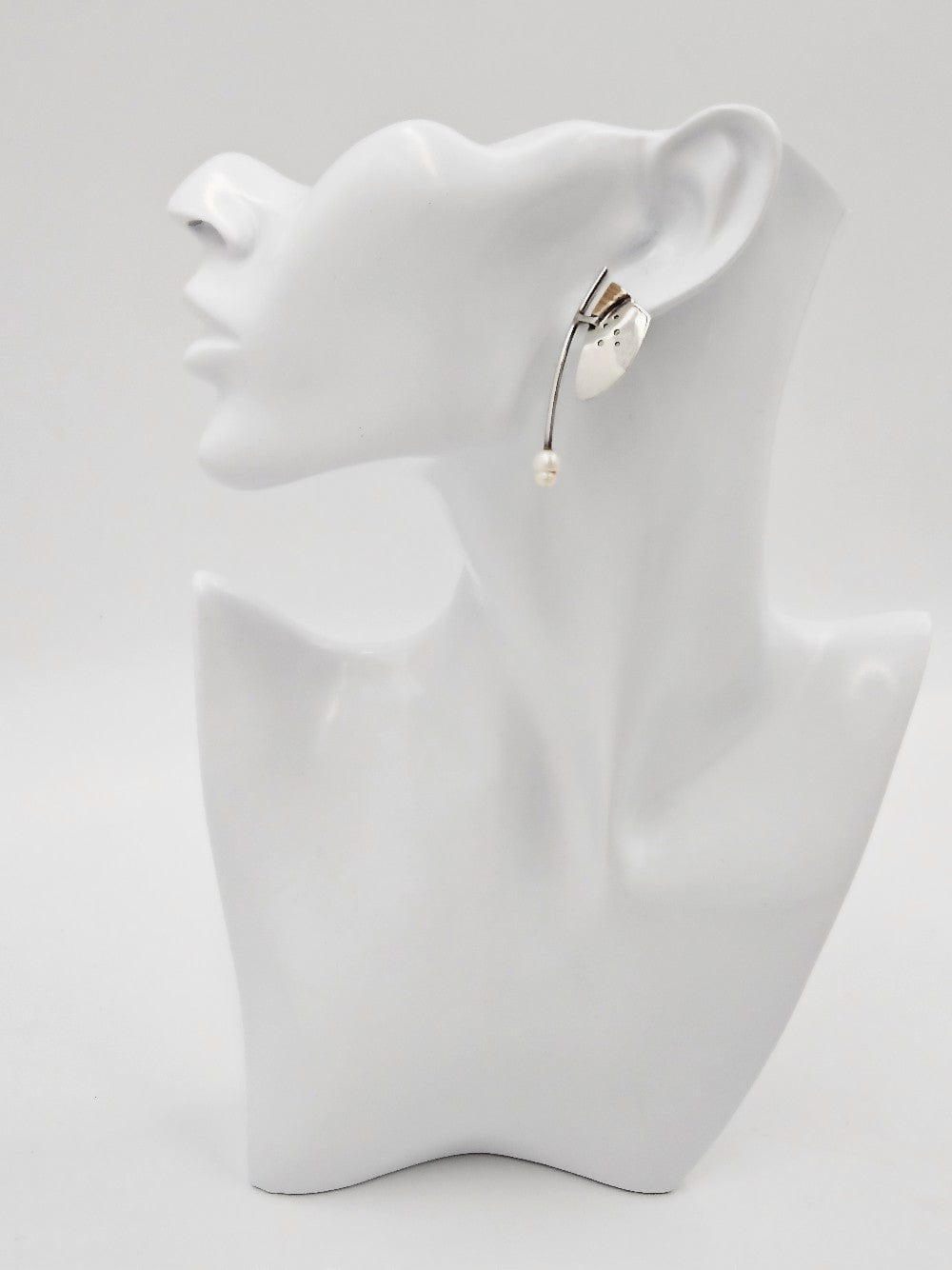 Artisan Sterling 14k Pearl Earrings Jewelry Artisan Made Sterling Silver 14K Gold Blister Pearl Modernist Long Drop Earrings