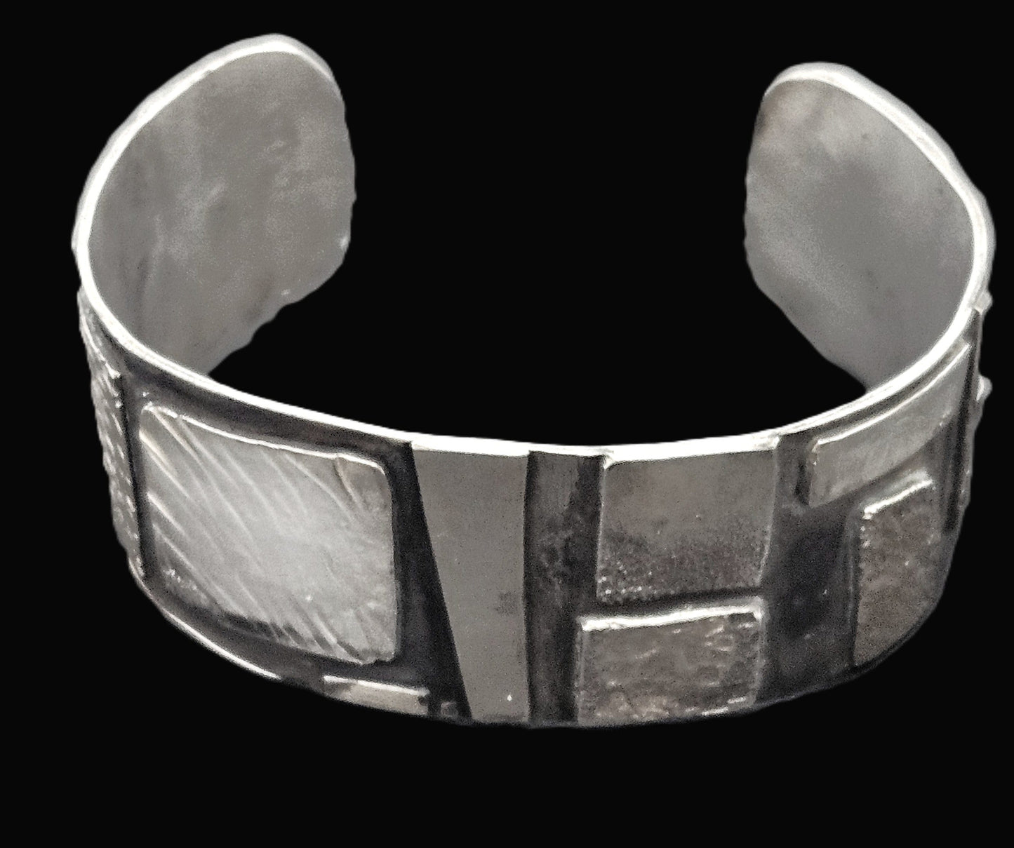 Artisan sterling silver abstract modernist Cuff Bracelet, view 1 of 10