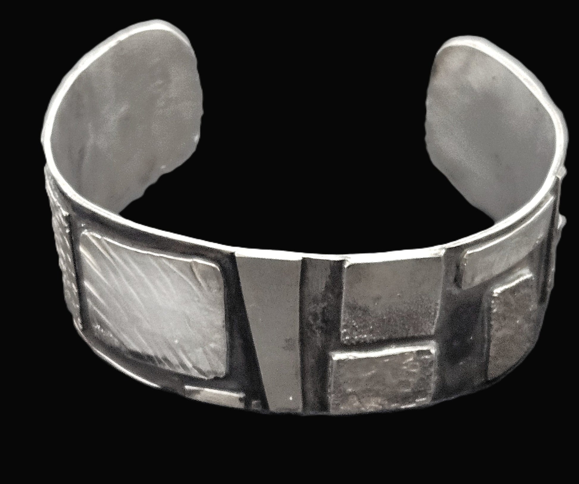 Artisan sterling silver abstract modernist Cuff Bracelet, view 1 of 10