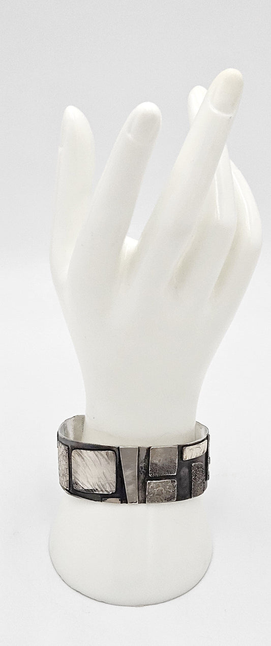 Artisan sterling silver abstract modernist Cuff Bracelet, view 9 of 10