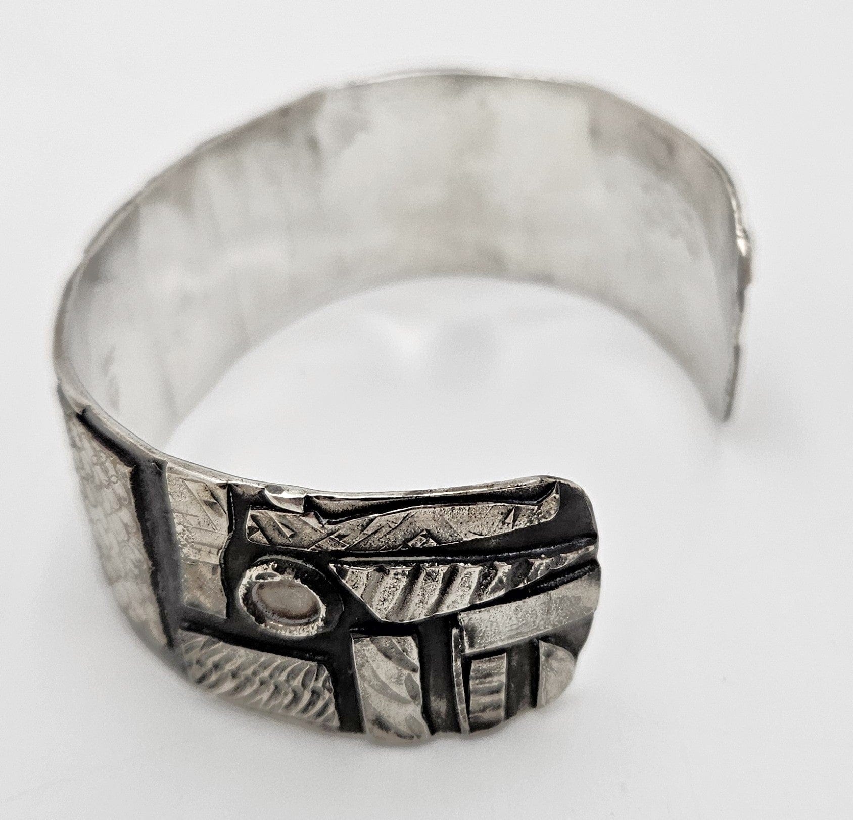 Artisan sterling silver abstract modernist Cuff Bracelet, view 5 of 10
