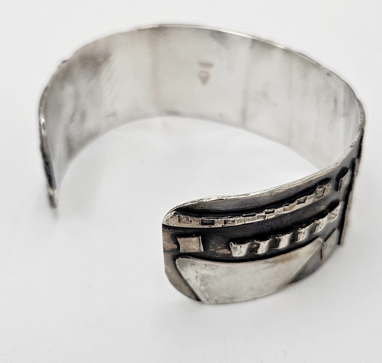 Artisan sterling silver abstract modernist Cuff Bracelet, view 4 of 10