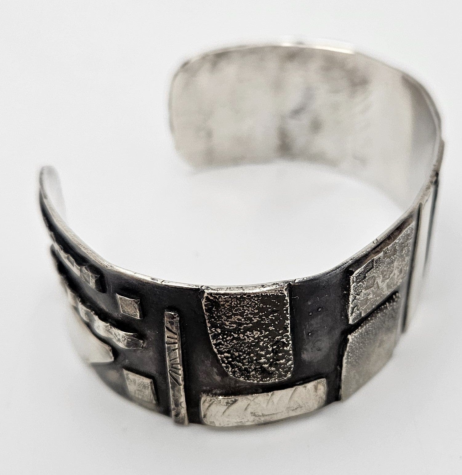 Artisan sterling silver abstract modernist Cuff Bracelet, view 3 of 10